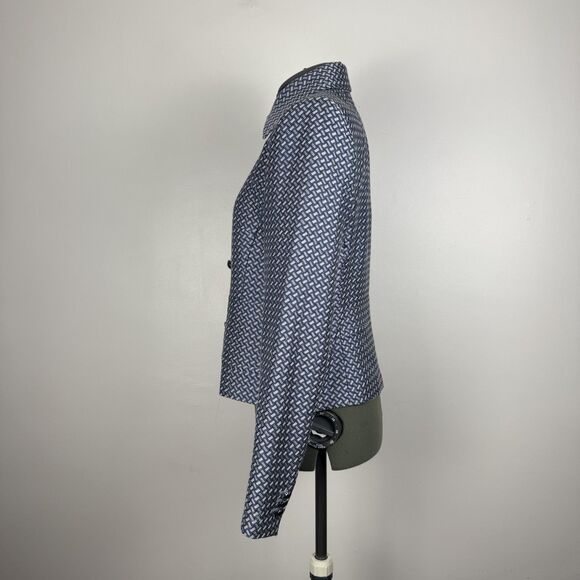 H Hilfiger Silk Cotton Blend Jacket Women’s Geometric Blue Blazer, 00s Y2K - Picture 4 of 13